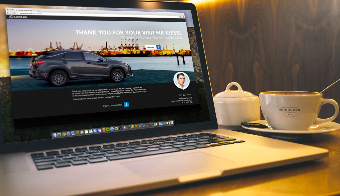 The personalized microsite contains exacted information from the dealer visit in an appealingly designed e-Brochure.